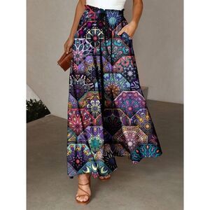 Everyday the Label Feather Print Maxi Skirt with Pockets Women Violet Skirts